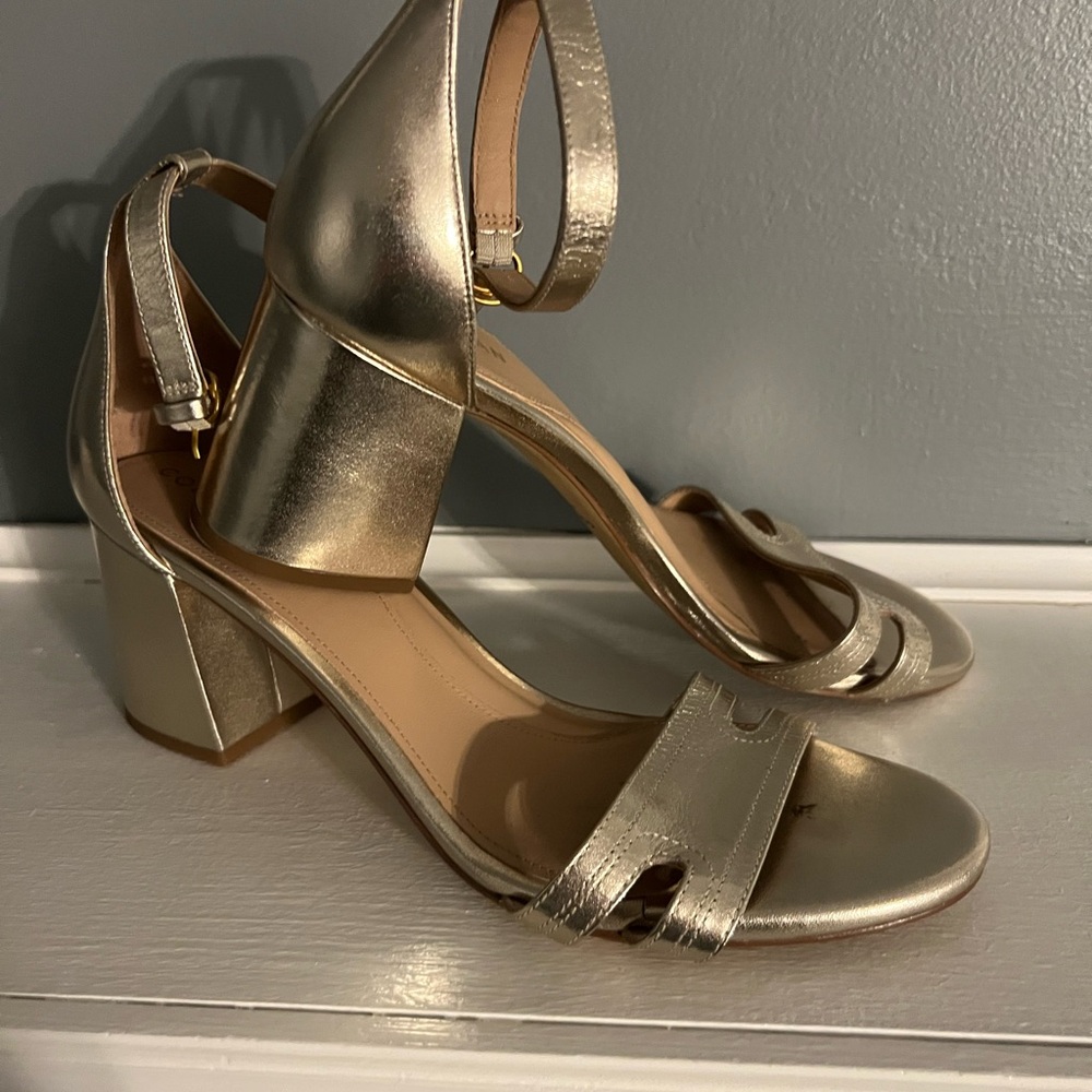 Cole Haan Metallic Gold Block Heel Sandals